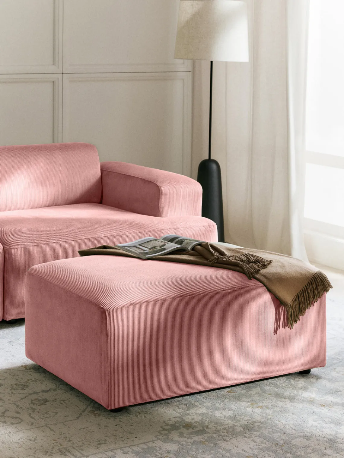 Westwing Collection Puf reposapiés de pana Melva, An 99 x F 72 cm^ Reposapiés|Sofás