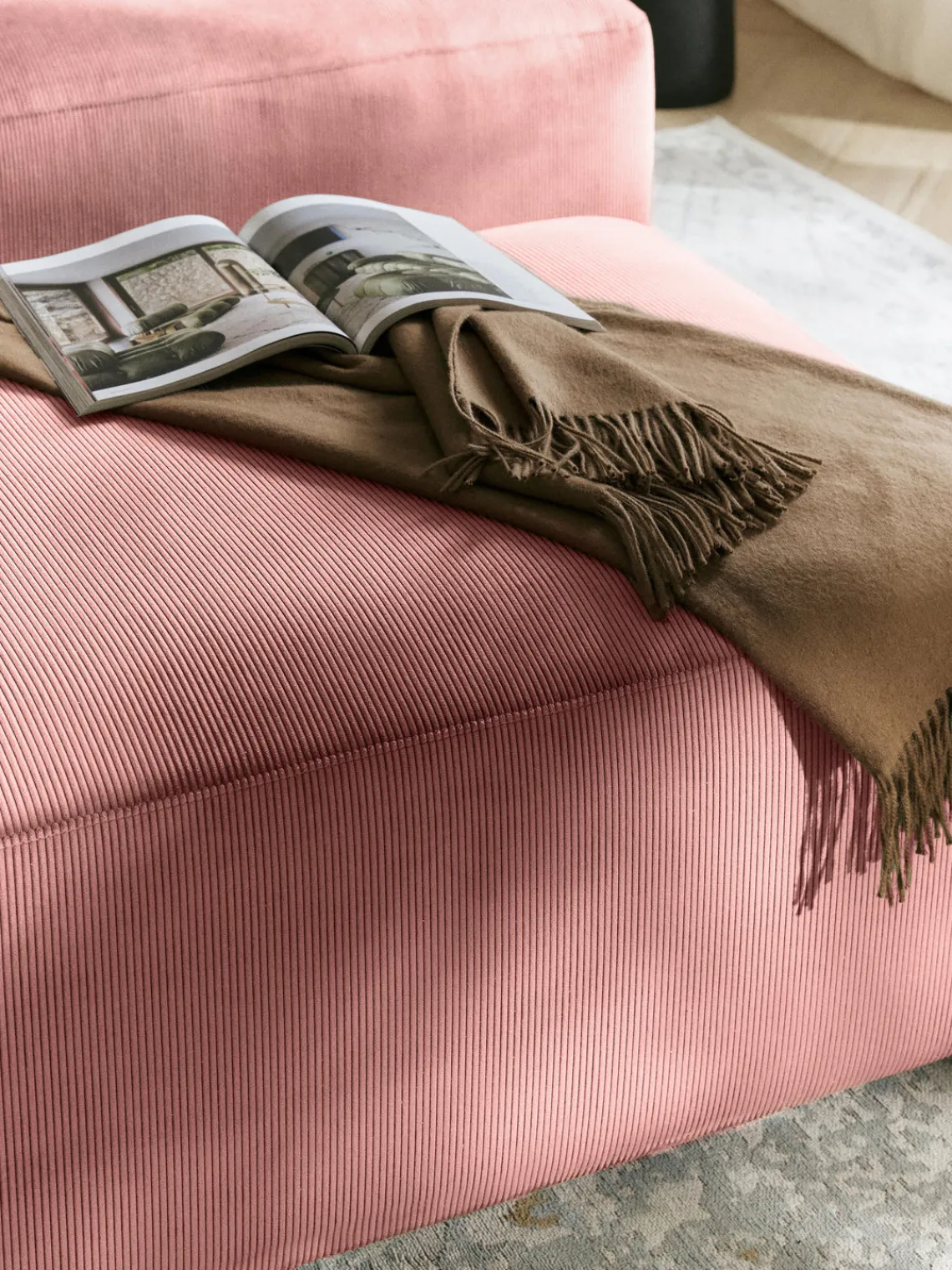Westwing Collection Puf reposapiés de pana Melva, An 99 x F 72 cm^ Reposapiés|Sofás