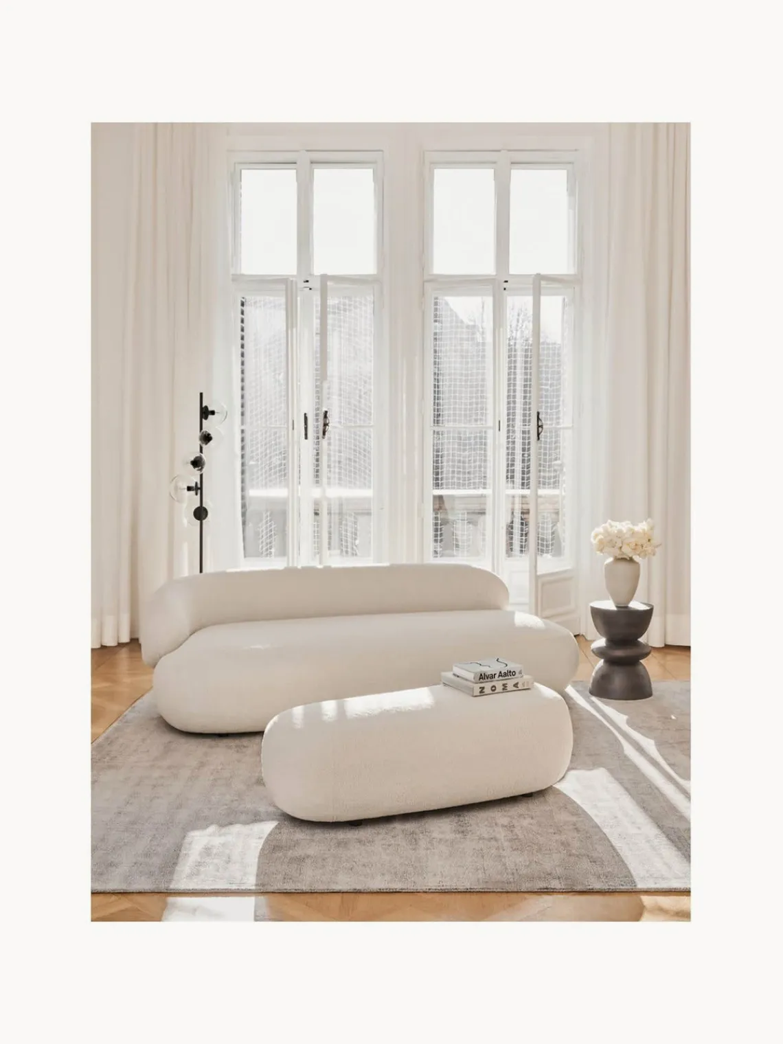 Westwing Collection Puf reposapiés grande de borreguillo Alba