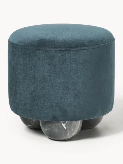 Westwing Collection Puf reposapiés tapizado con patas de bola de mármol Lino^ Pufs Y Otomanos|Pufs Y Otomanos