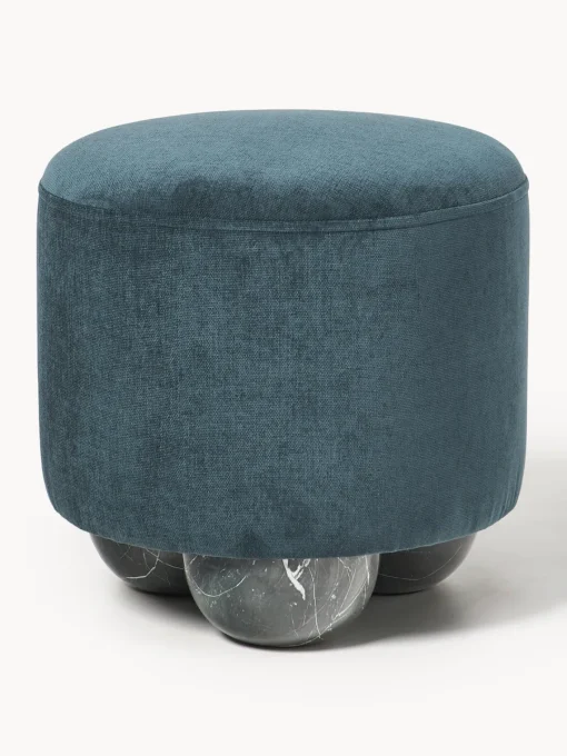 Westwing Collection Puf reposapiés tapizado con patas de bola de mármol Lino^ Pufs Y Otomanos|Pufs Y Otomanos