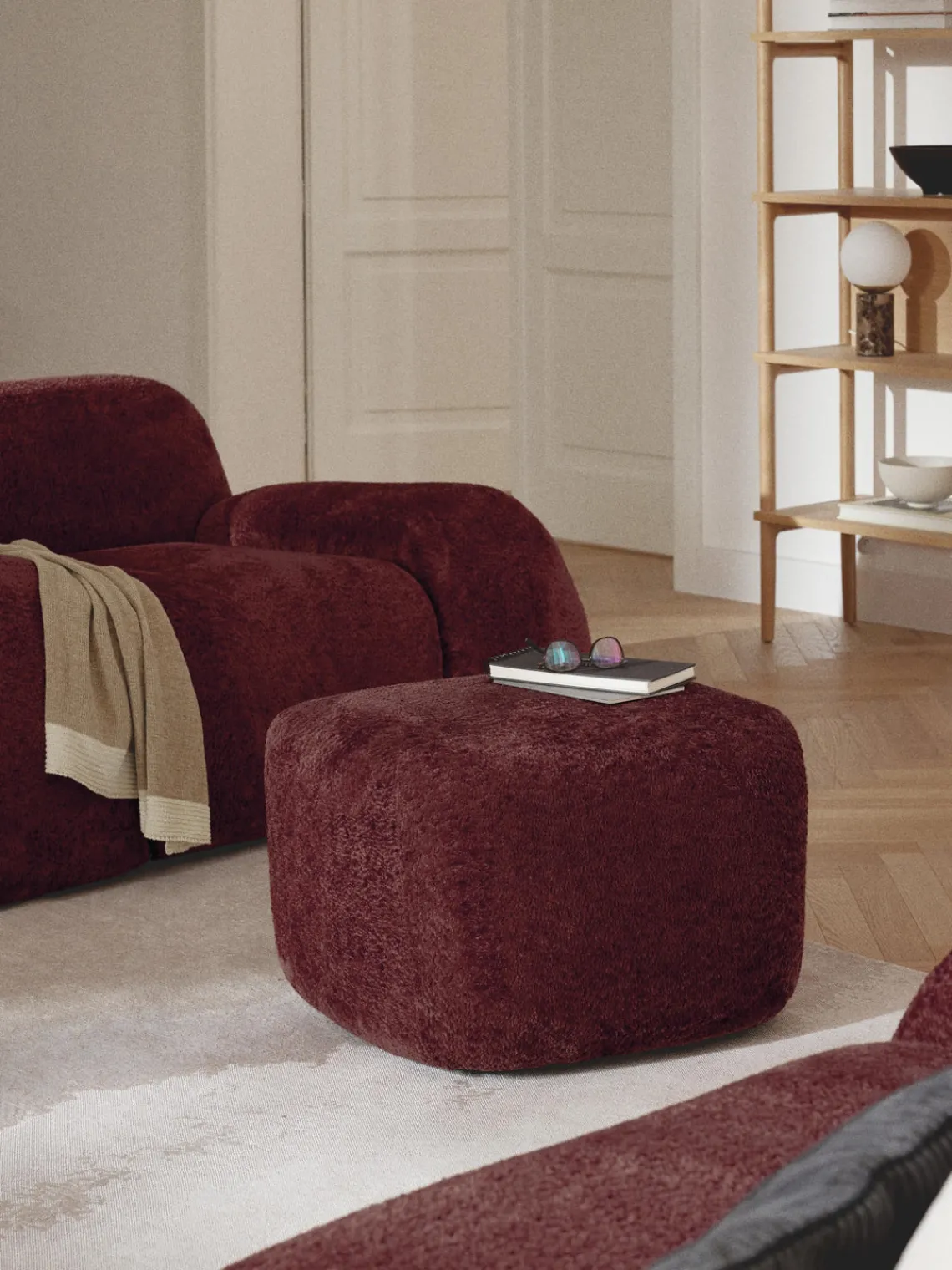 Westwing Collection Reposapiés puf de borreguillo bouclé Wolke^ Reposapiés|Sofás