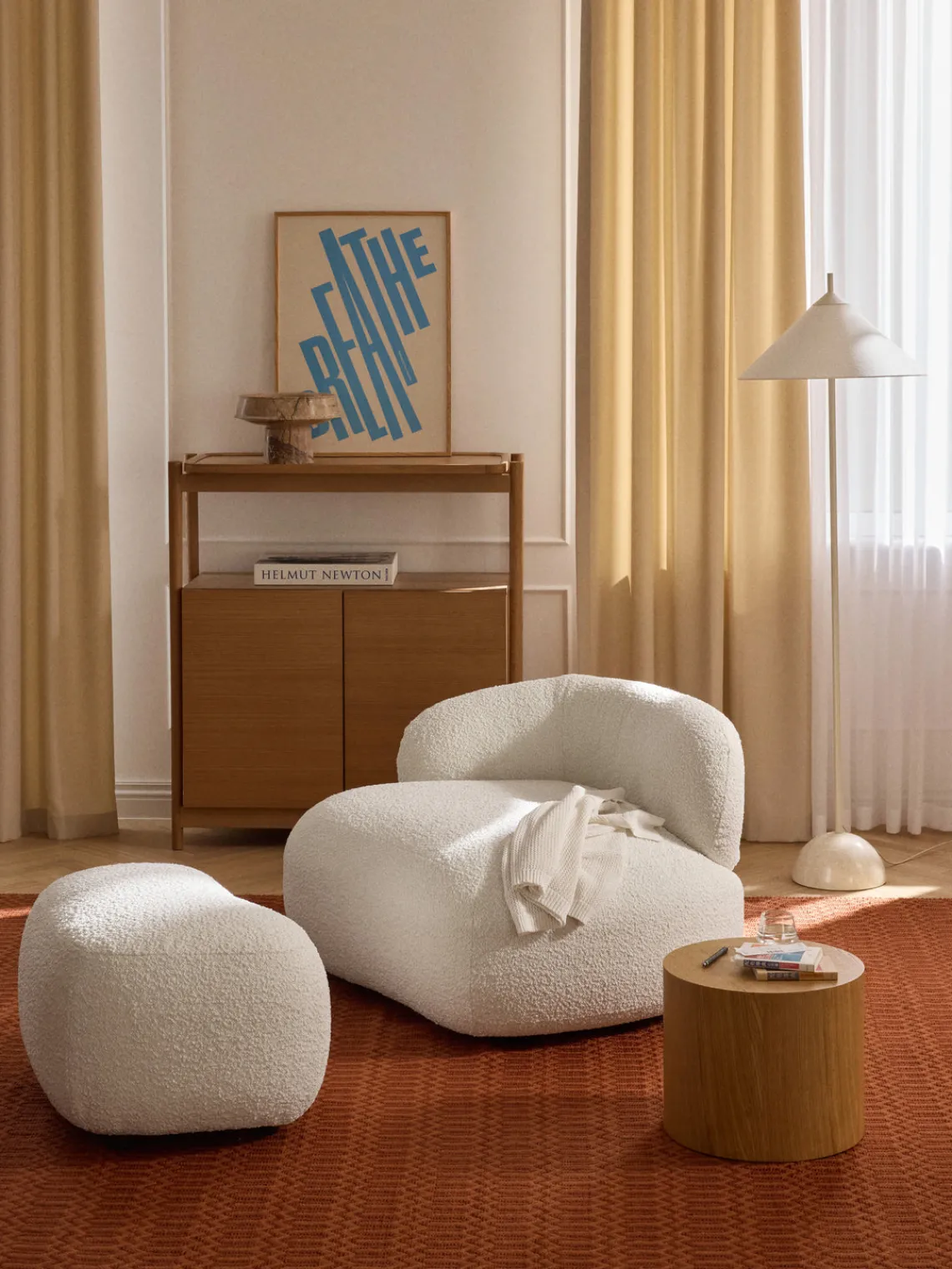 Westwing Collection Reposapiés puf en tejido bouclé Alba