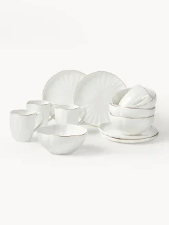 Westwing Collection Set de desayuno de porcelana con relieves Sali, 4 comensales (12 pzas.)^ Vajillas Completas|Menaje De Mesa