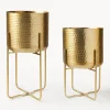 Westwing Collection Set de macetero de metal martillado Nives, 2 uds.^ Maceteros|Jarrones