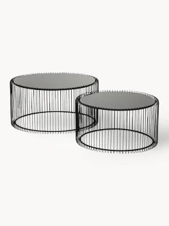 Kare Design Set de mesas de centro Wire, 2 uds., tablero de vidrio^ Mesas De Centro|Mesas De Centro