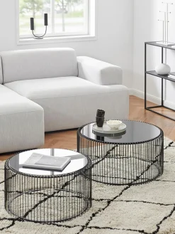 Kare Design Set de mesas de centro Wire, 2 uds., tablero de vidrio^ Mesas De Centro|Mesas De Centro