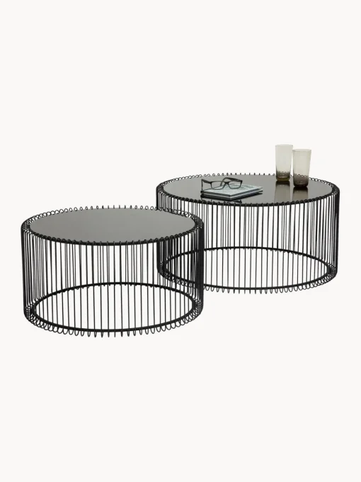 Kare Design Set de mesas de centro Wire, 2 uds., tablero de vidrio^ Mesas De Centro|Mesas De Centro