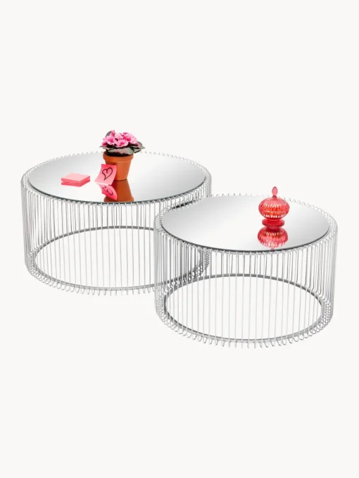 Kare Design Set de mesas de centro Wire, 2 uds., tablero de vidrio^ Mesas De Centro|Mesas De Centro