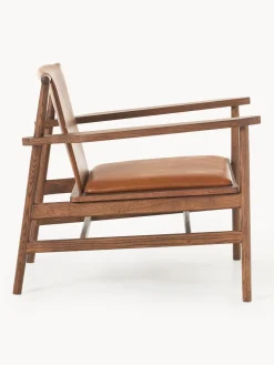 Westwing Collection Silla con reposabrazos de madera de fresno y asiento de cuero Hayo