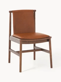 Westwing Collection Silla de comedor de madera de fresno con asiento de cuero Hayo^ Sillas