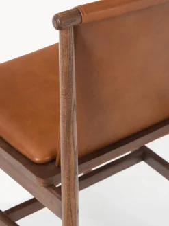 Westwing Collection Silla de comedor de madera de fresno con asiento de cuero Hayo^ Sillas