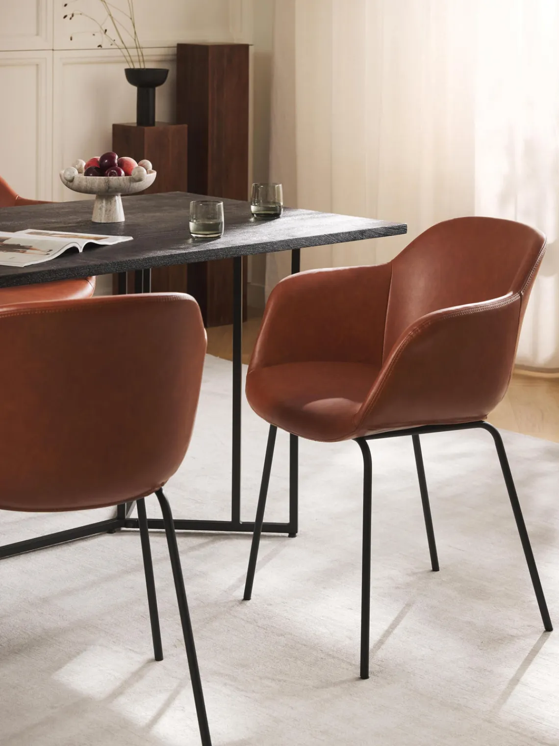 Westwing Collection Silla de cuero sintético con reposabrazos Fiji