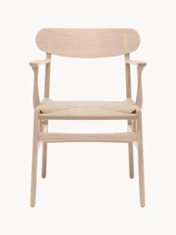 Carl Hansen & Søn Silla de madera con asiento tejido a mano y reposabrazos CH36^ Sillas De Madera|Sillas Con Reposabrazos