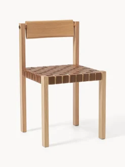 Westwing Collection Silla de madera con asiento de cuero Liza^ Sillas