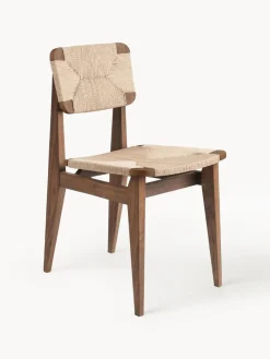 GUBI Silla de madera de nogal con asiento trenzado C-Chair