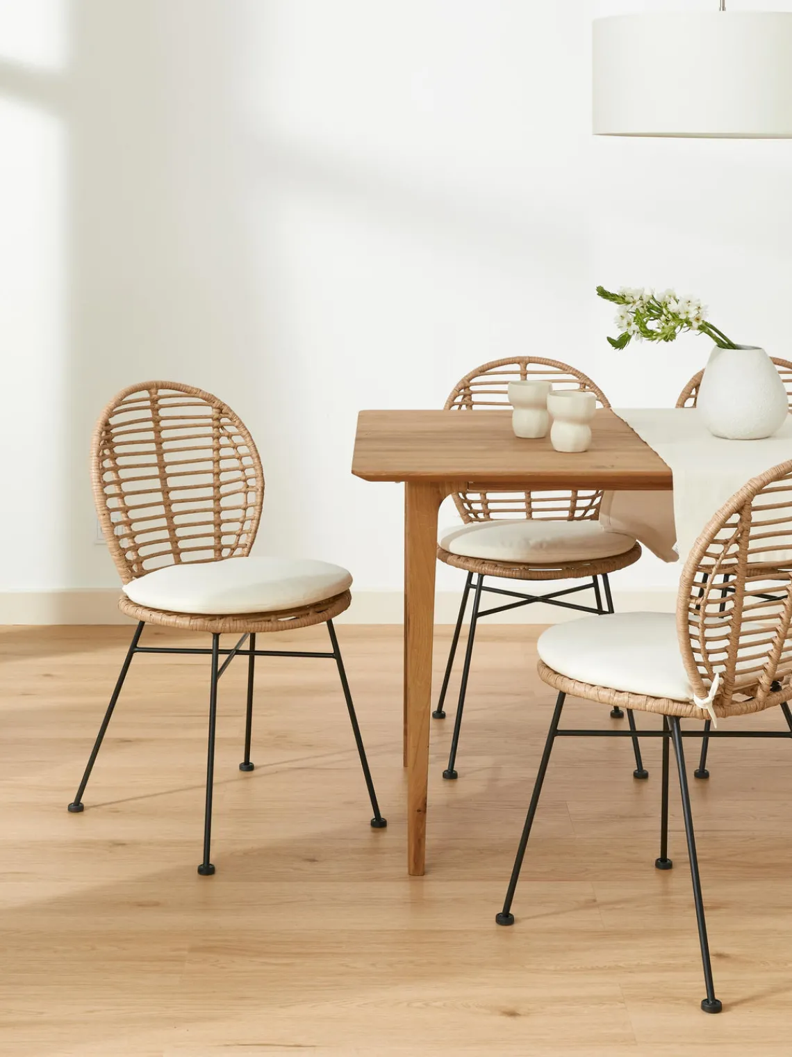 Westwing Collection Sillas de ratán con cojín Cordula, 2 uds.^ Sillas