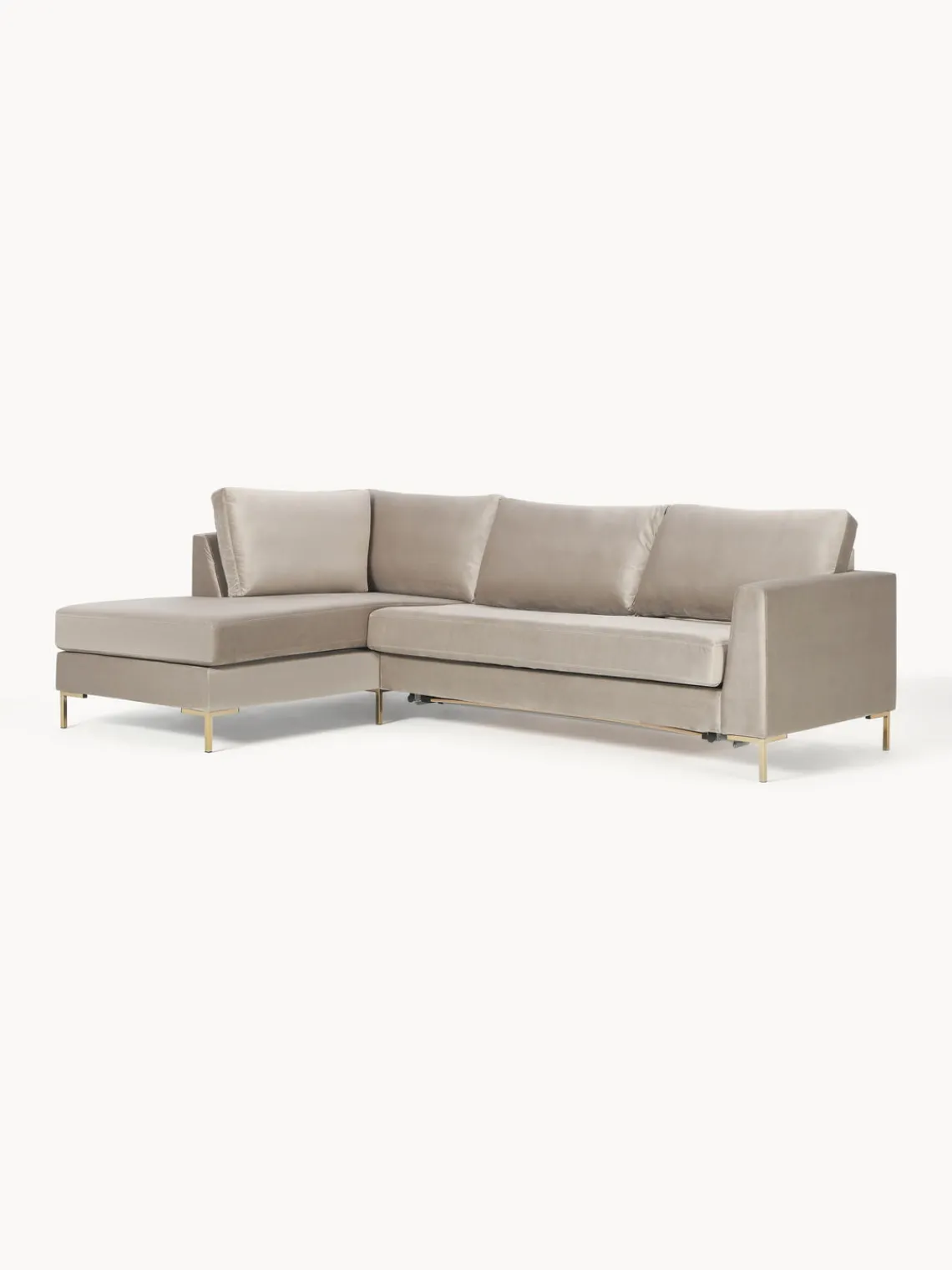 Westwing Collection Sofá cama rinconera de terciopelo con colchón Luna (3 plazas)