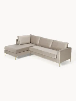 Westwing Collection Sofá cama rinconera de terciopelo con colchón Luna (3 plazas)