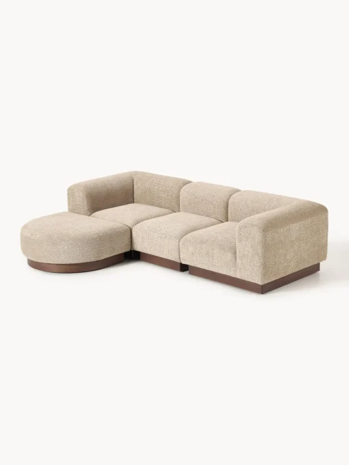 Westwing Collection Sofá modular con reposapiés de borreguillo bouclé Natalie (3 plazas)