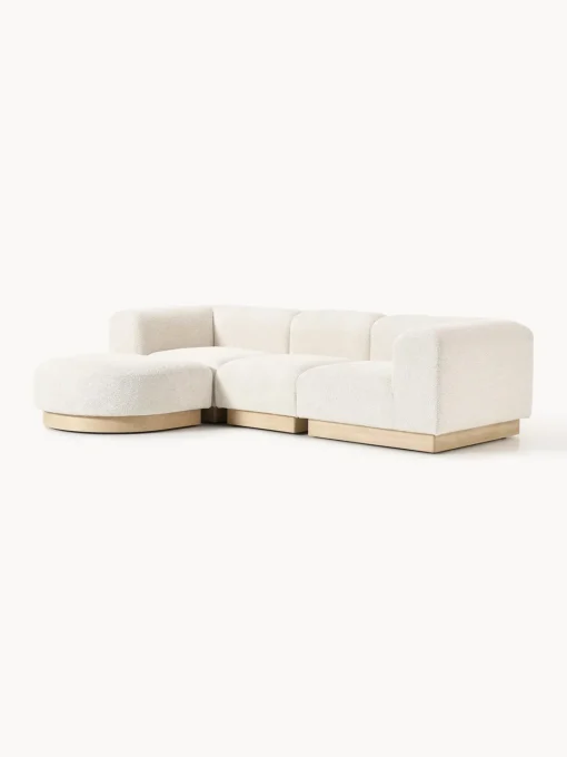 Westwing Collection Sofá modular con reposapiés de borreguillo bouclé Natalie (3 plazas)