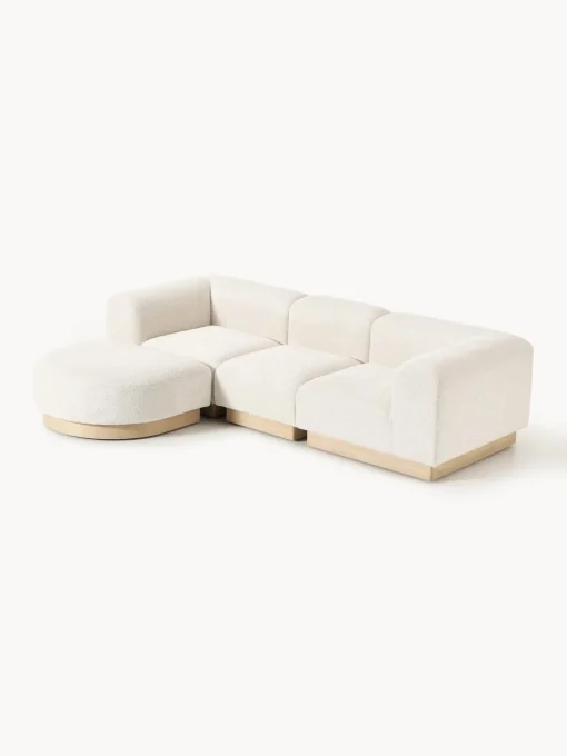 Westwing Collection Sofá modular con reposapiés de borreguillo bouclé Natalie (3 plazas)
