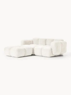Westwing Collection Sofá modular de borreguillo bouclé con reposapiés Tayla (3 plazas)