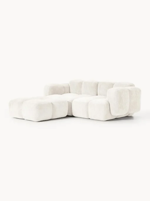 Westwing Collection Sofá modular de borreguillo bouclé con reposapiés Tayla (3 plazas)