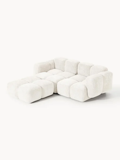 Westwing Collection Sofá modular de borreguillo bouclé con reposapiés Tayla (3 plazas)