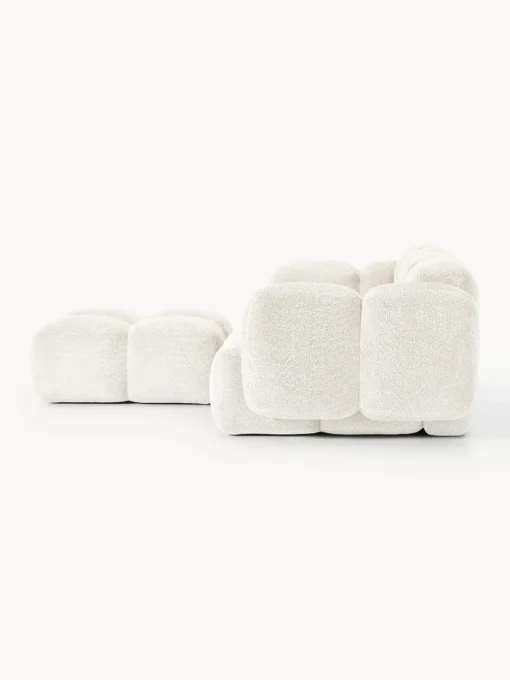 Westwing Collection Sofá modular de borreguillo bouclé con reposapiés Tayla (3 plazas)
