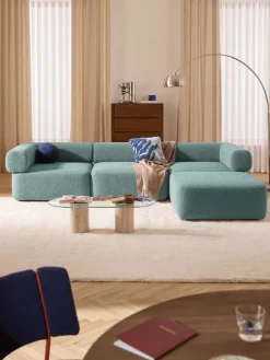 Westwing Collection Sofá modular en tejido bouclé Anton (4 plazas), con reposapiés (izquierda/derecha)