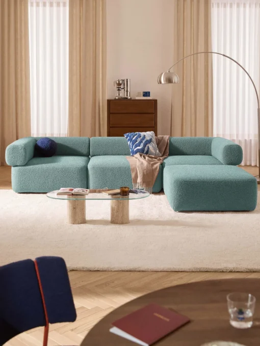 Westwing Collection Sofá modular en tejido bouclé Anton (4 plazas), con reposapiés (izquierda/derecha)