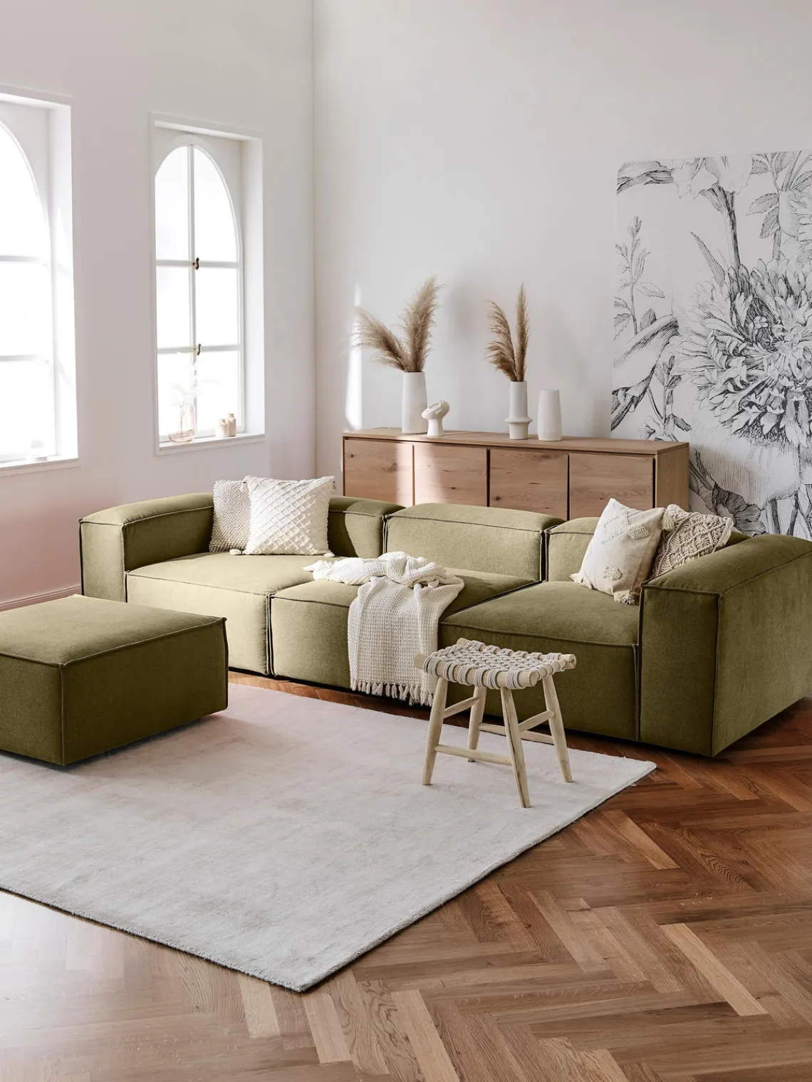 Westwing Collection Sofá rinconera modular con reposapiés izquierdo/derecho Lennon (4 plazas)