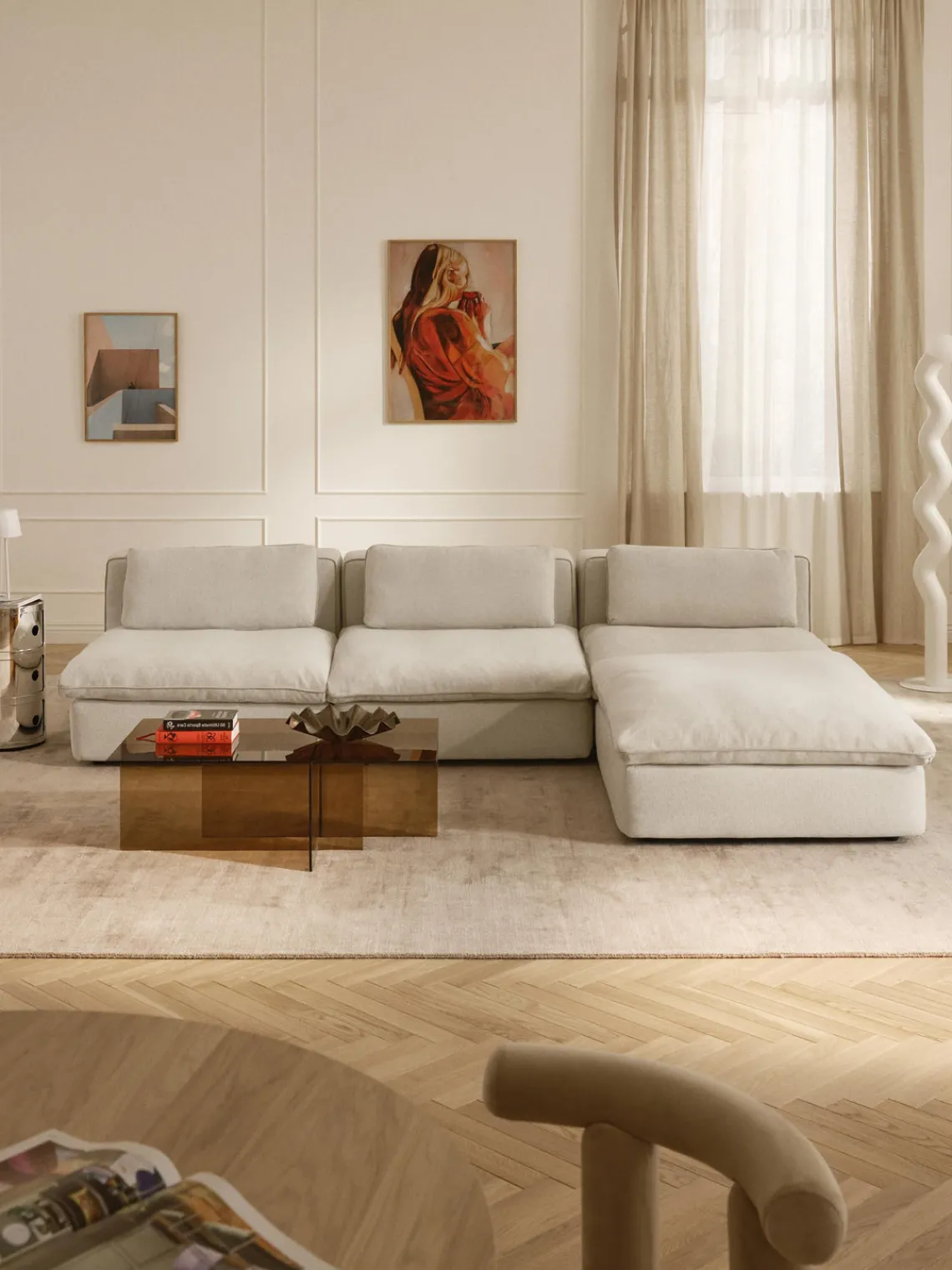 Westwing Collection Sofá rinconera modular con reposapiés izquierdo/derecho Felix
