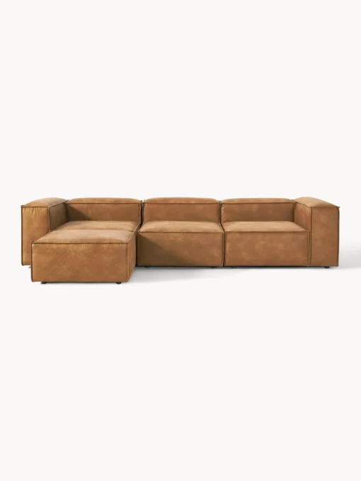 Westwing Collection Sofá rinconera modular de cuero reciclado con reposapiés izquierdo/derecho Lennon (4 plazas)^ Sofás 4 Plazas|Sofás