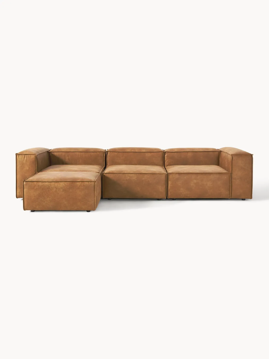Westwing Collection Sofá rinconera modular de cuero reciclado con reposapiés izquierdo/derecho Lennon (4 plazas)^ Sofás 4 Plazas|Sofás