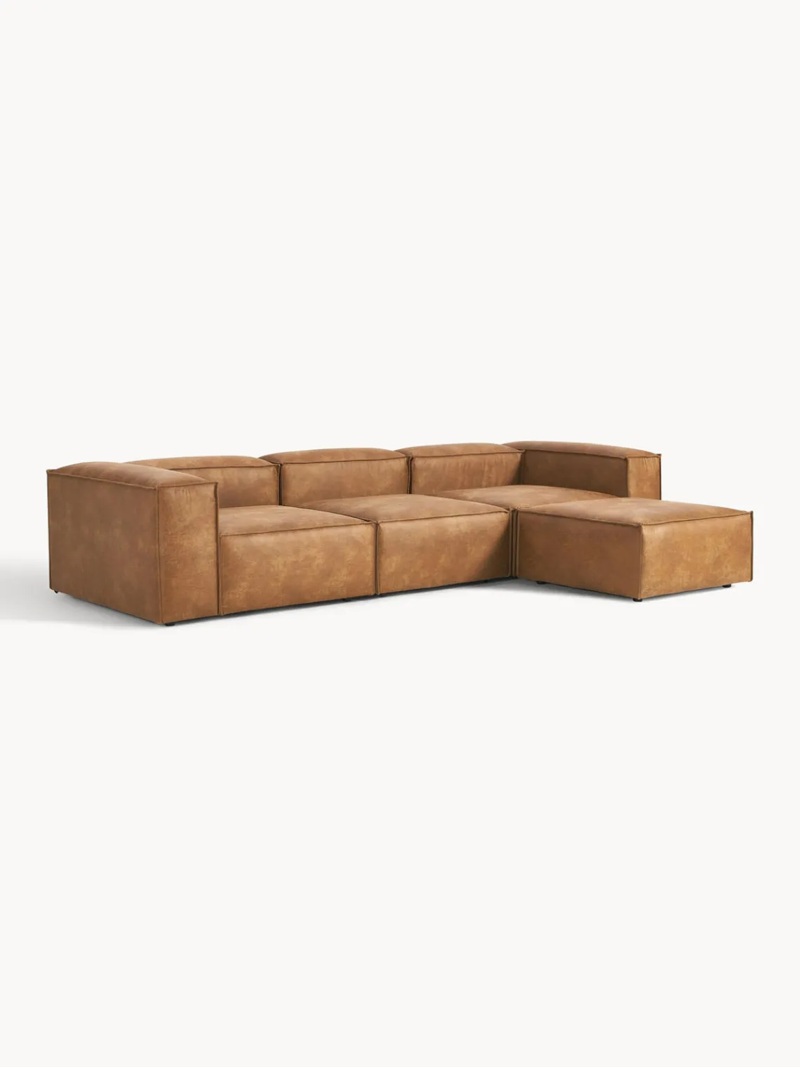 Westwing Collection Sofá rinconera modular de cuero reciclado con reposapiés izquierdo/derecho Lennon (4 plazas)^ Sofás 4 Plazas|Sofás