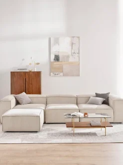 Westwing Collection Sofá rinconera modular de pana con reposapiés izquierdo/derecho Lennon (4 plazas)