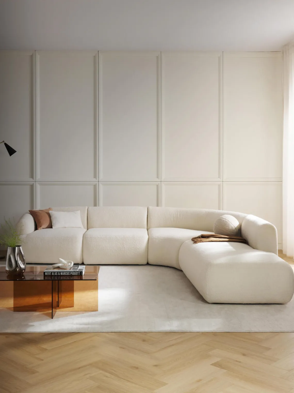 Westwing Collection Sofá rinconera modular de borreguillo Sofia (4 plazas)