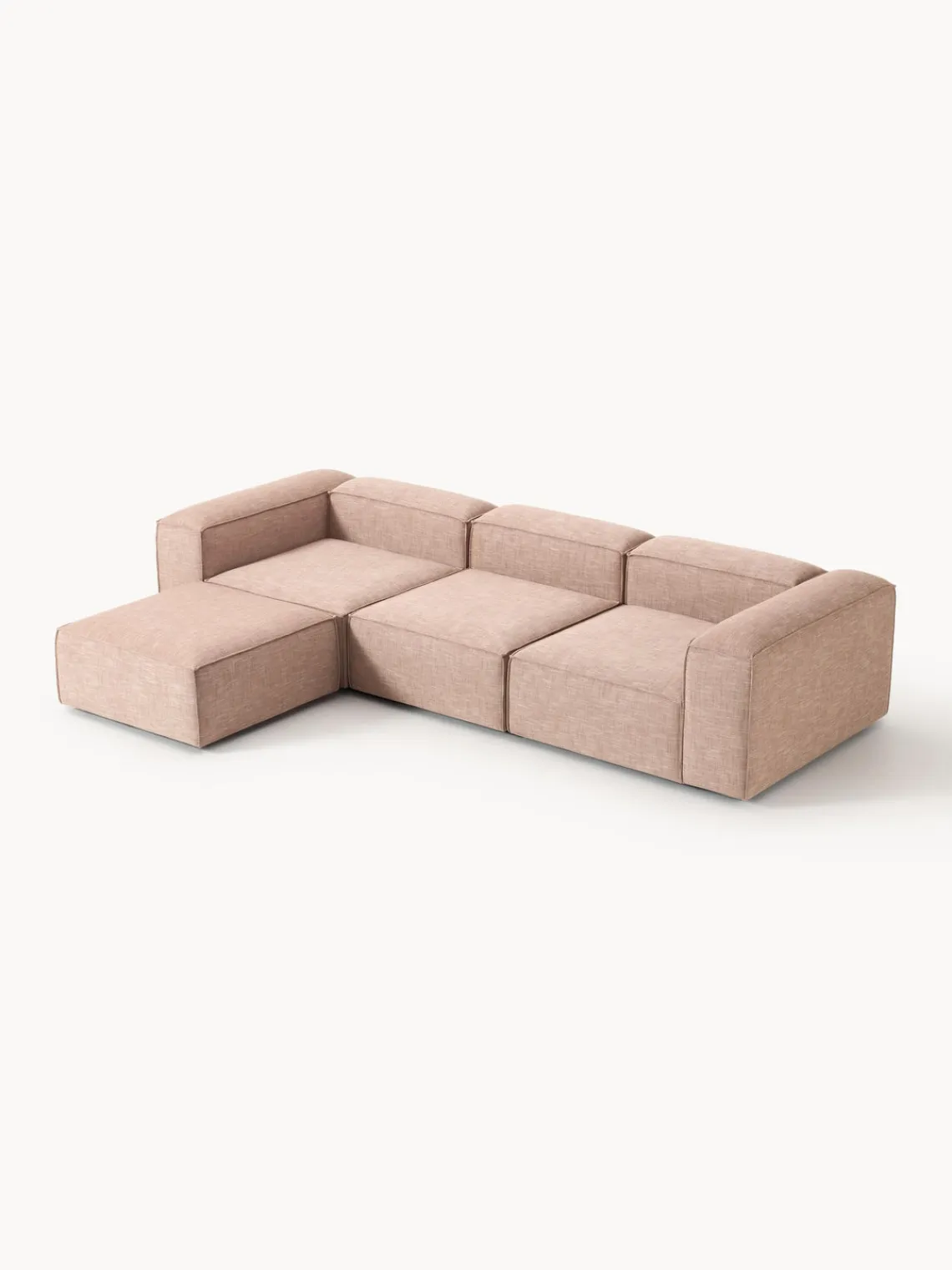 Westwing Collection Sofá rinconera modular de mezcla de lino con reposapiés izquierdo/derecho Lennon (4 plazas)