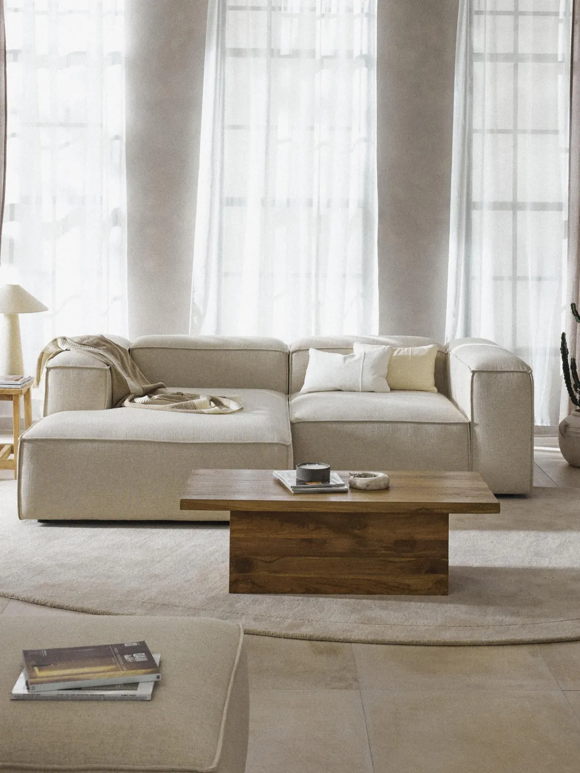 Westwing Collection Sofá rinconera modular de mezcla de lino Lennon^ Sofás