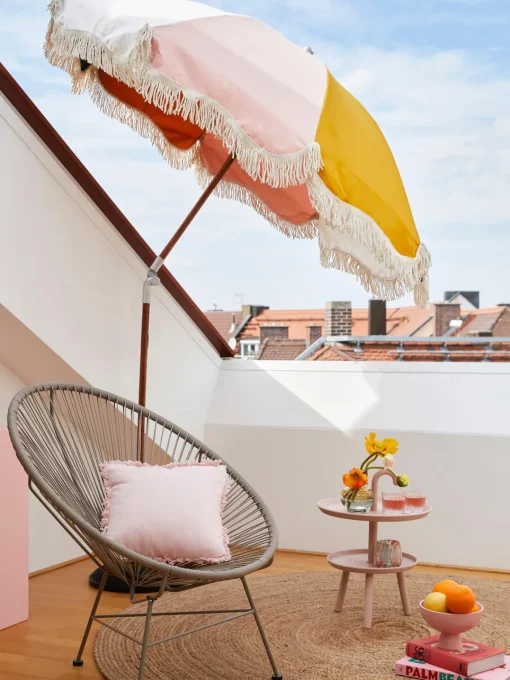 Business & Pleasure Sombrilla con flecos plegable Retro, Ø 180 cm^ Sombrillas|Sombrillas