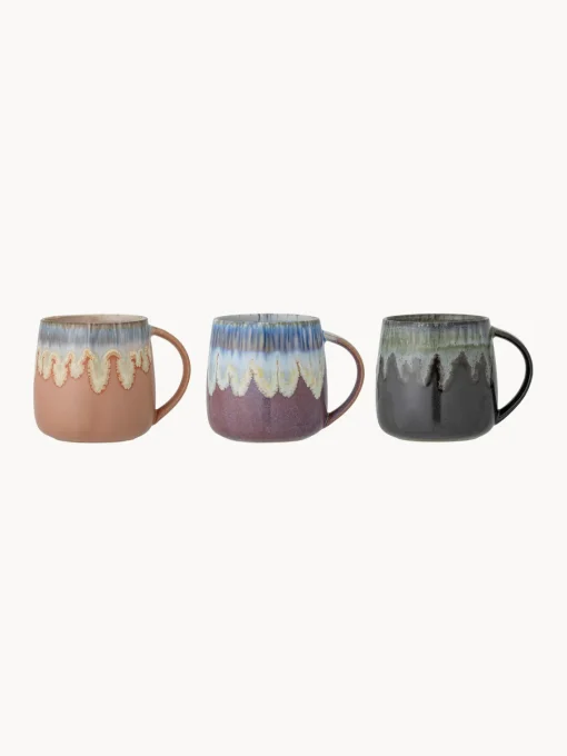 Bloomingville Tazas artesanales con esmalte reactivo Cloe, 3 uds.