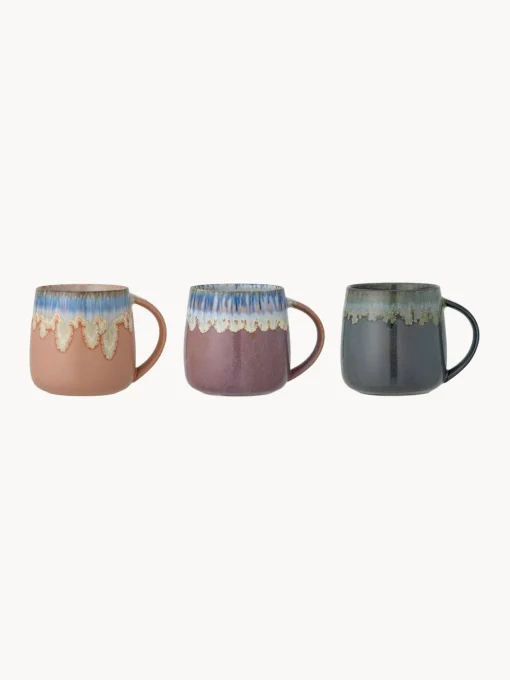 Bloomingville Tazas artesanales con esmalte reactivo Cloe, 3 uds.
