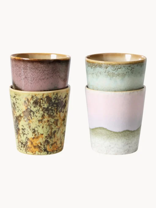 HKLIVING Tazas artesanales con esmalte reactivo 70's, 4 uds.^ Tazas Y Mugs|Vajillas Completas