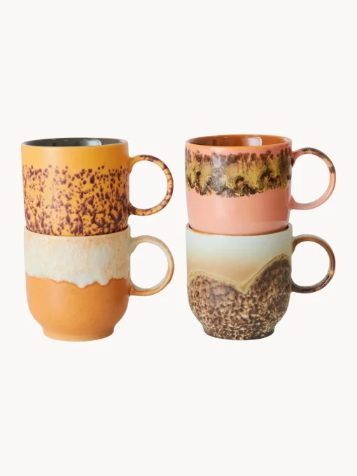 HKLIVING Tazas artesanales 70's, 4 uds.