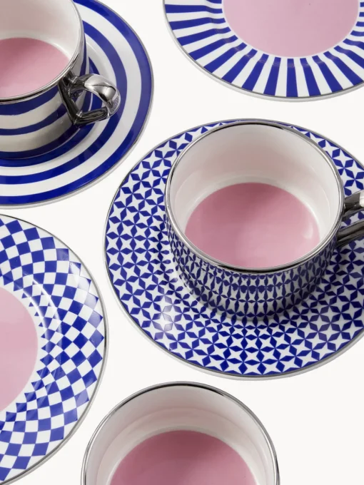POLSPOTTEN Tazas con platitos artesanales Aunty, 4 uds.