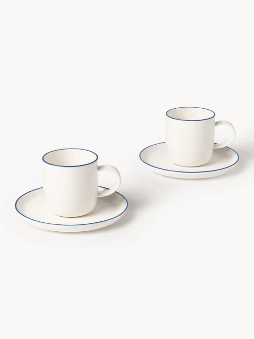 Westwing Collection Tazas con platitos de porcelana Facile, 2 uds.^ Tazas Y Mugs|Vajillas Completas