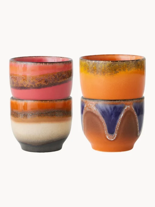 HKLIVING Tazas de café artesanales de cerámica 70's, 4 uds.