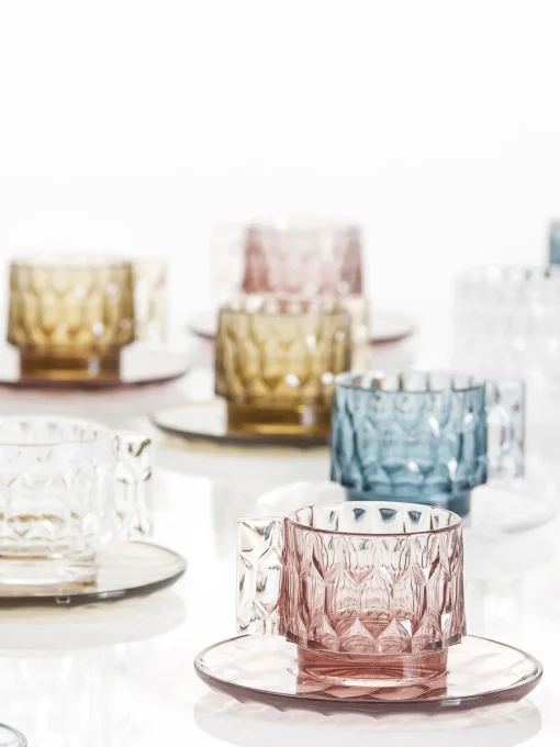 Kartell Tazas de café con platitos con relieves Jellies, 4 uds.